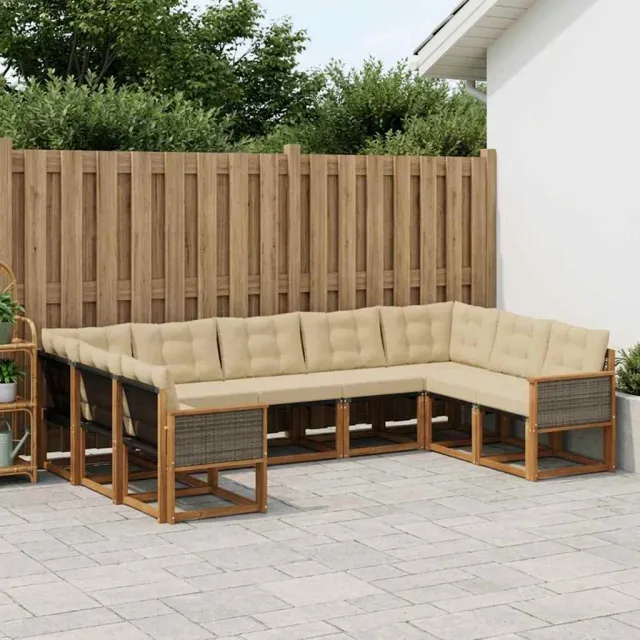 vidaXL Buiten bankenset 9 st 9-zits Natuurlijk en Beige