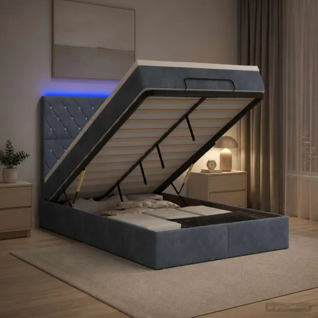 vidaXL Ottoman Bed met Matrassen en LED Donkergrijs 120 x 190 cm