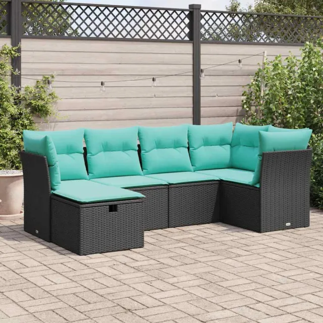 vidaXL 6-delige Loungeset met kussens poly rattan zwart, foto 2