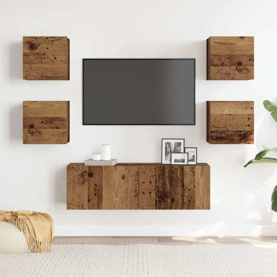 vidaXL 5-delig Tv-meubelset wandmontage bewerkt hout oud houtkleurig bruin, foto 2