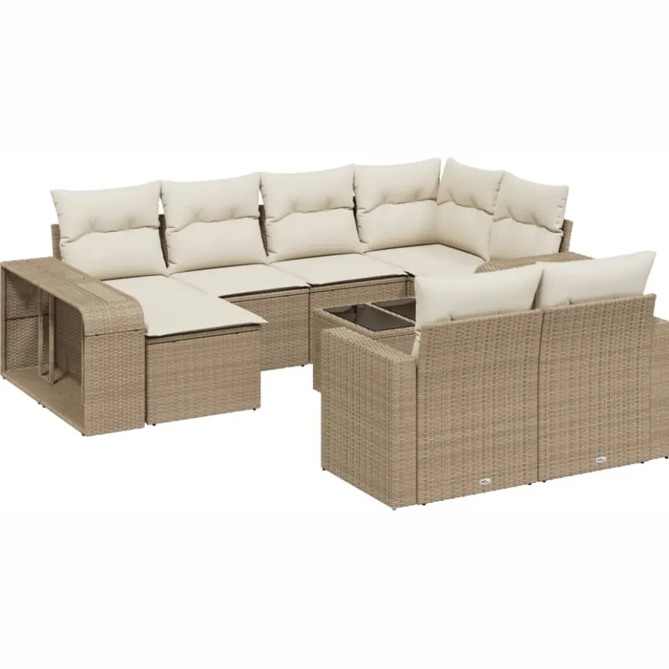vidaXL 11-delige Tuinset met kussens poly rattan beige, foto 3