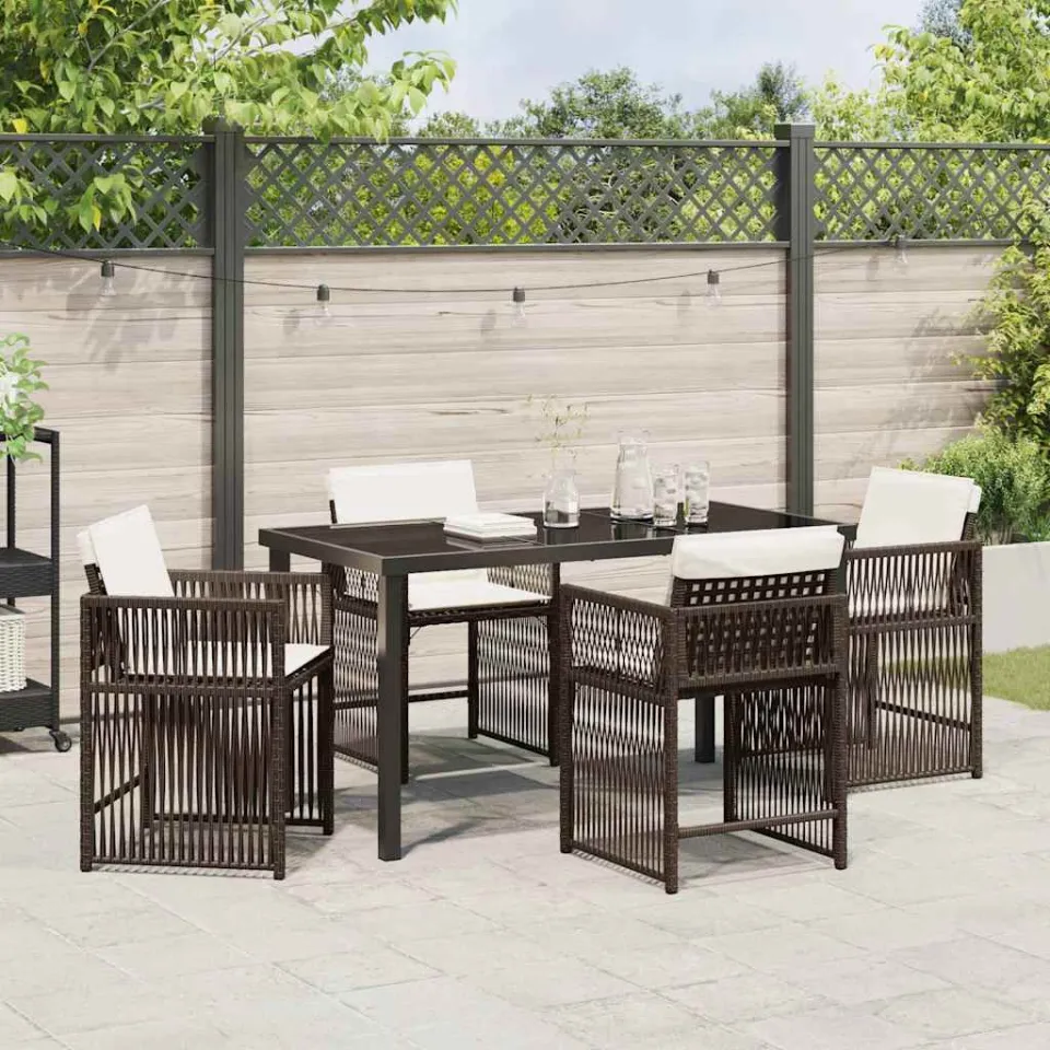 vidaXL Tuin eettafelset 5 st Bruin poly rattan, foto 4