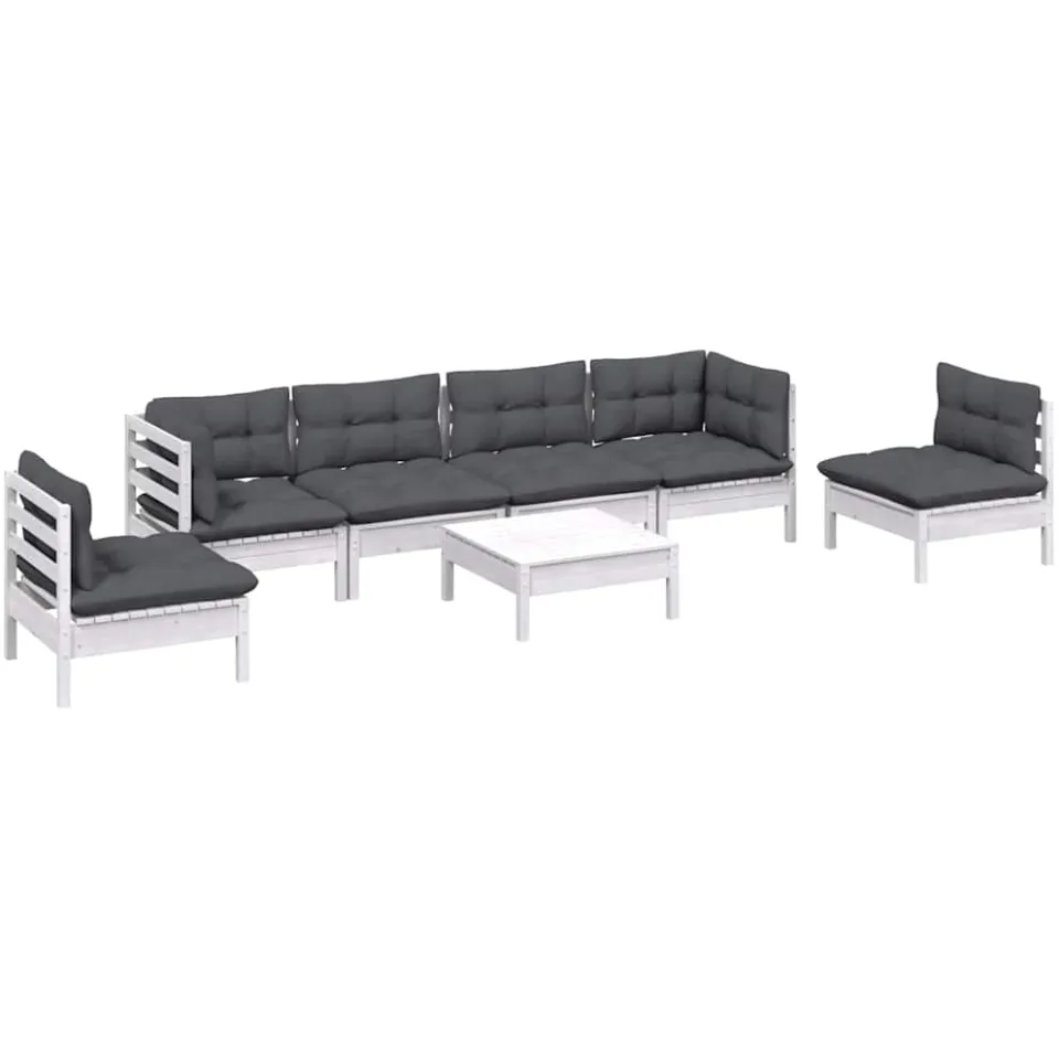 vidaXL 7-delige Loungeset met kussens massief grenenhout Wit