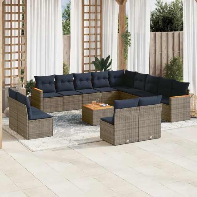 vidaXL 14-delige tuinbankset met kussens, grijs polyrotan, foto 2