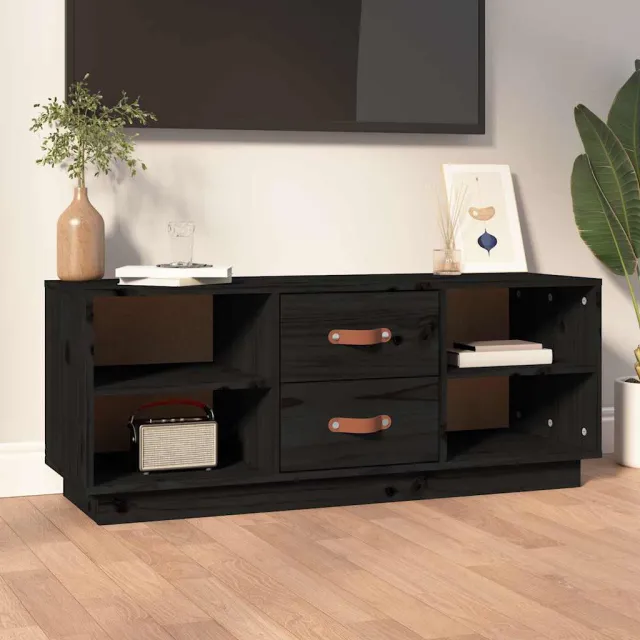 vidaXL Tv-meubel 100x34x40 cm massief grenenhout zwart, foto 2
