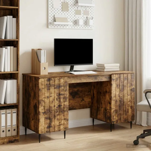 vidaXL Bureau Gerookt eiken 142,5 x 50 x 75 cm Bewerkt hout Bruin