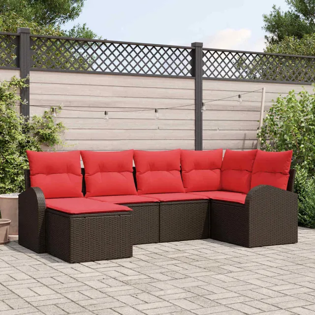 vidaXL Bankstel 6 st Bruin en Rood poly rattan