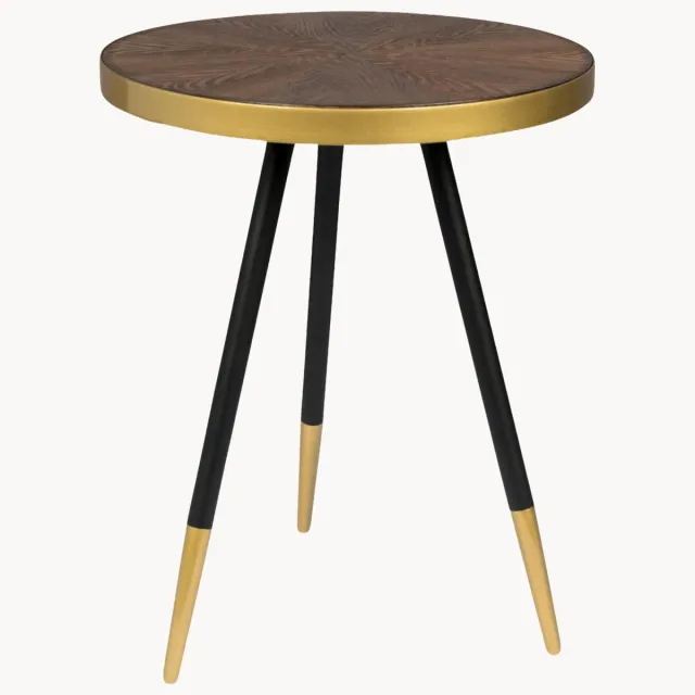 White Label Living Ronde bijzettafel Denise met houten plaat Zwart, Goudkleurig