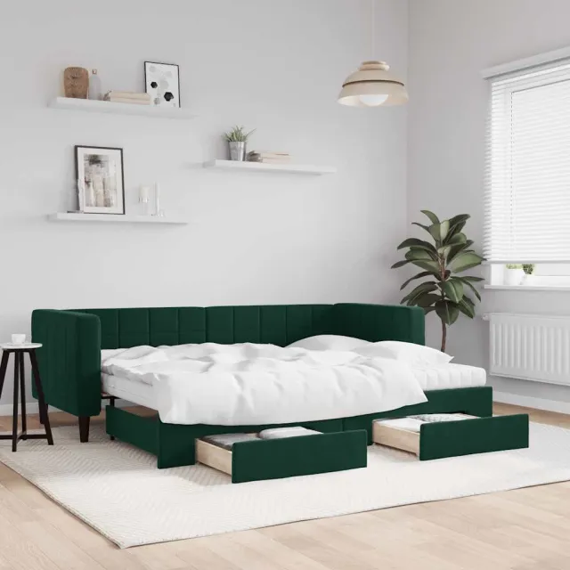 vidaXL Slaapbank onderschuifbed en lades 80x200 cm fluweel donkergroen