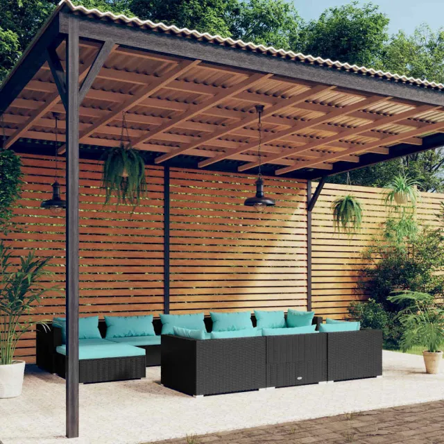 vidaXL 10-delige Loungeset met kussens poly rattan zwart, foto 2
