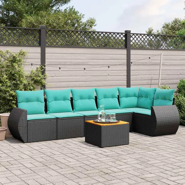 vidaXL 7-delige tuinbankset met kussens van zwart polyrotan, foto 2