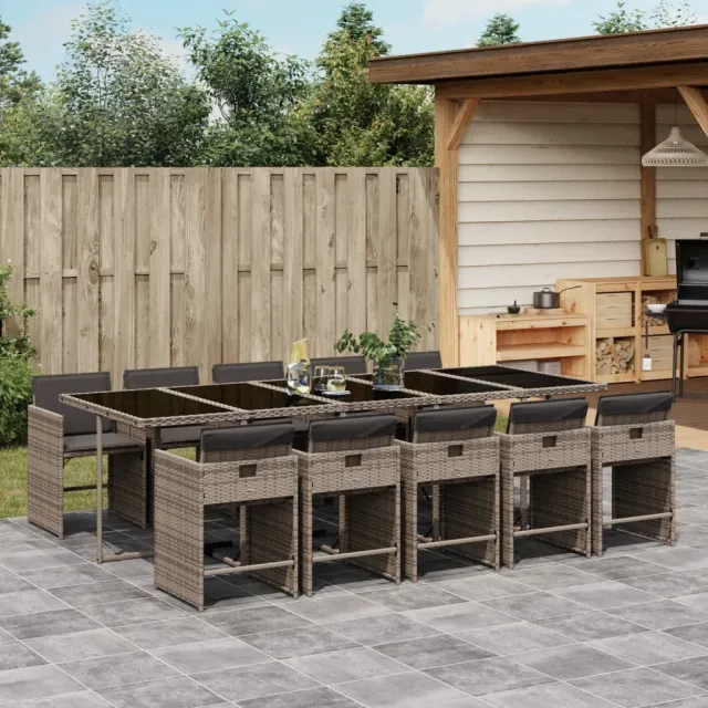 vidaXL 11-delige Tuinset met kussens poly rattan grijs
