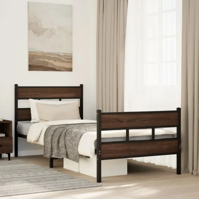 vidaXL Bedframe met hoofdbord en voetbord zonder matras 100x190 cm Bruin