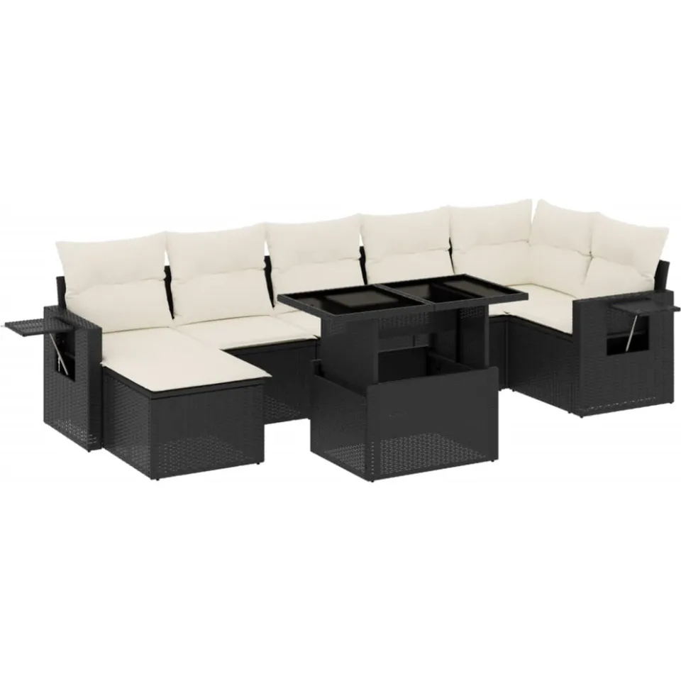 vidaXL 8-delige Loungeset met kussens poly rattan zwart