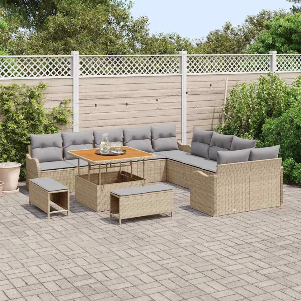 vidaXL Tuin Sofa Set 13 st Beige poly rattan, foto 3