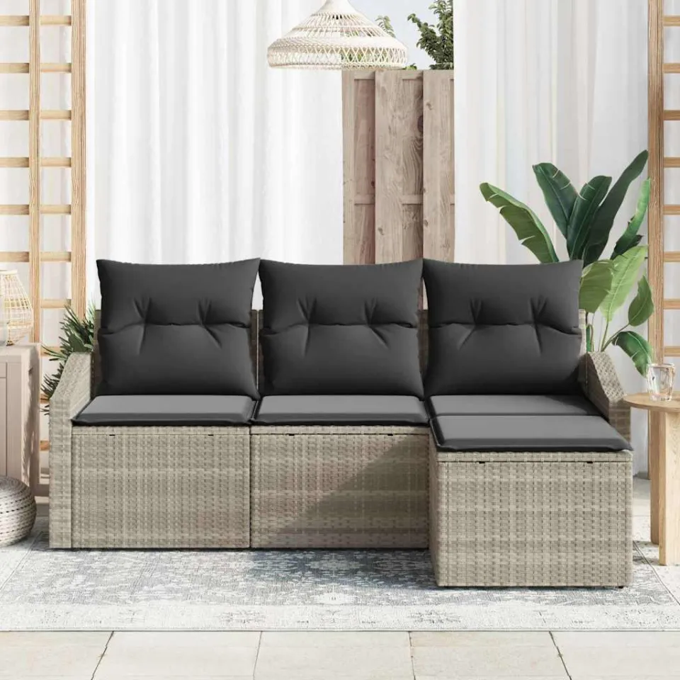 vidaXL Bankstel 4 st Lichtgrijs poly rattan, foto 3