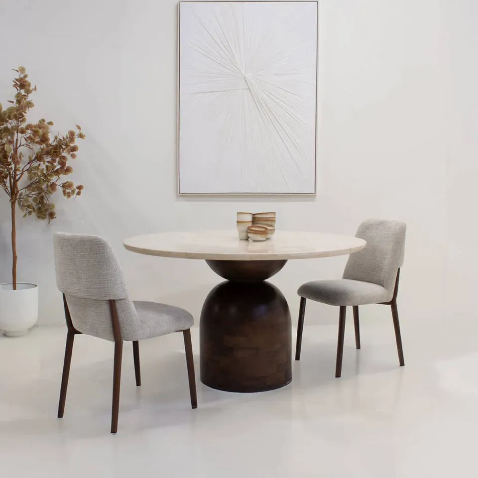 Giga Meubel Eettafel Miro Rond - Marmer/Hout - Donkerbruin - 130x130x75cm, foto 2