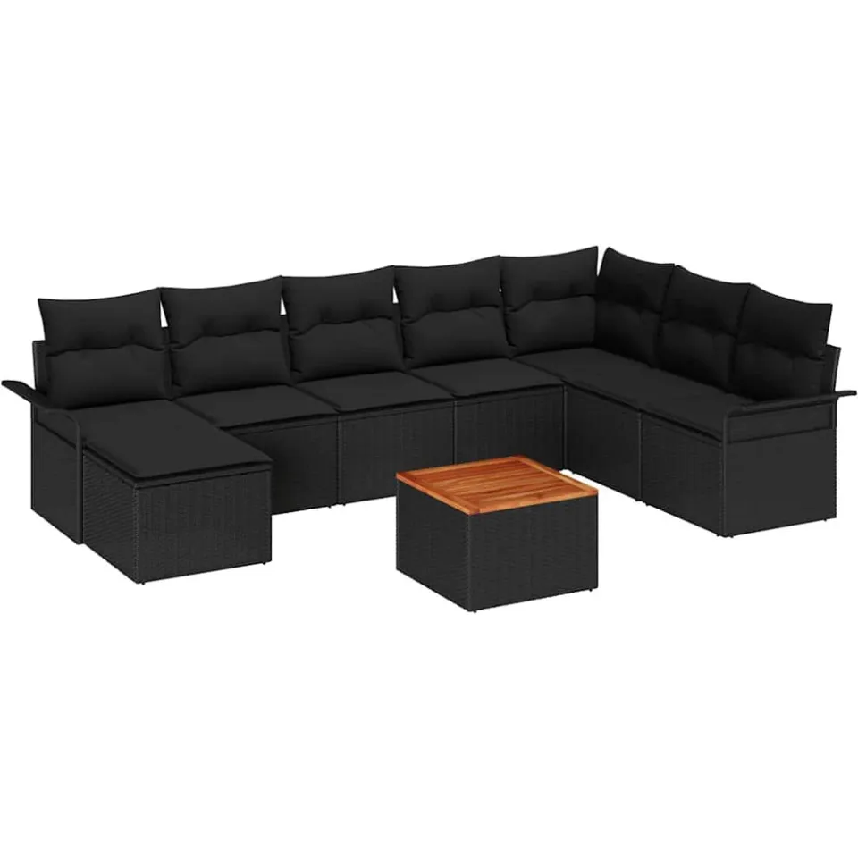 vidaXL Tuinbankenset 9 st Zwart poly rattan