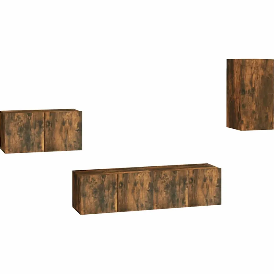 vidaXL 4-delige Tv-meubelset bewerkt hout gerookt eikenkleurig Bruin