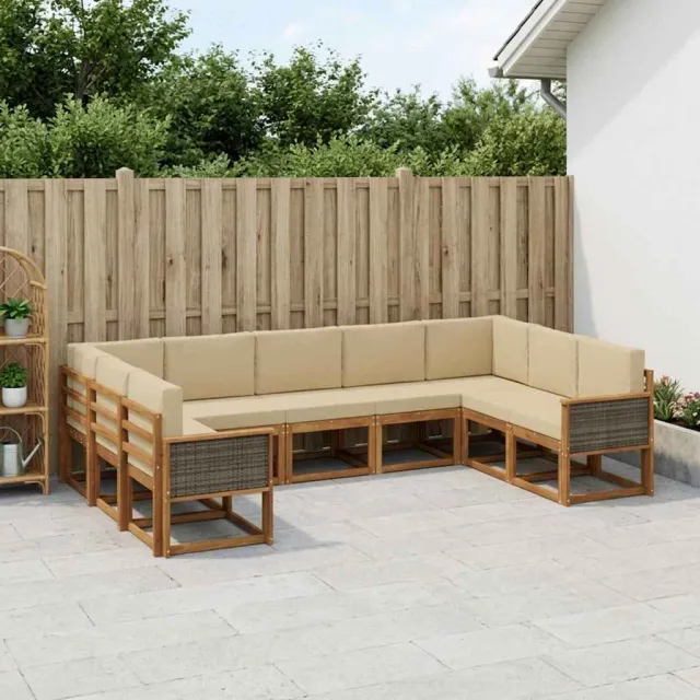 vidaXL Buiten bankenset 9 st 9-zits Natuurlijk en Beige