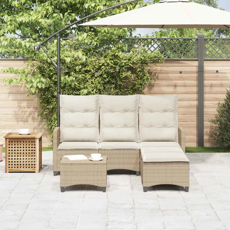 vidaXL 3-delige Tuinbankstel met kussens L-vormig beige poly rattan, foto 3