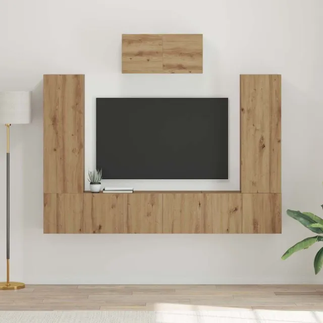 vidaXL Tv-meubelset 7 st Artisan Eiken Bewerkt hout Bruin