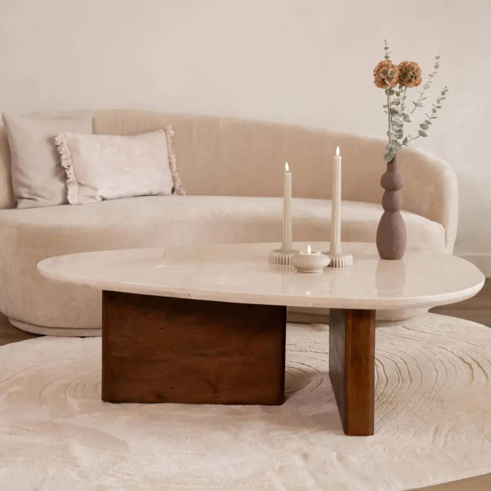 Giga Meubel Salontafel Ayla Organisch - Marmer/Hout - Donkerbruin - 120x70x38cm, foto 6