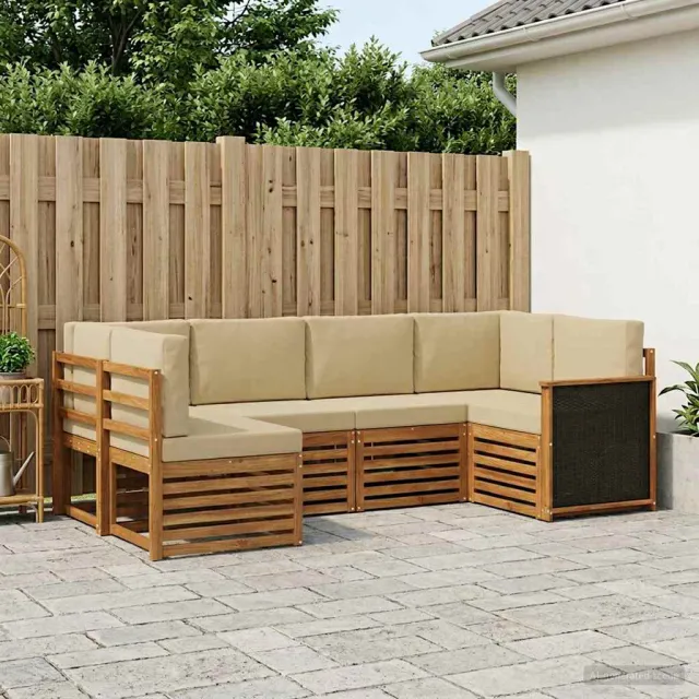 vidaXL Buiten bankenset 6 st 6-zits Natuurlijk en Beige