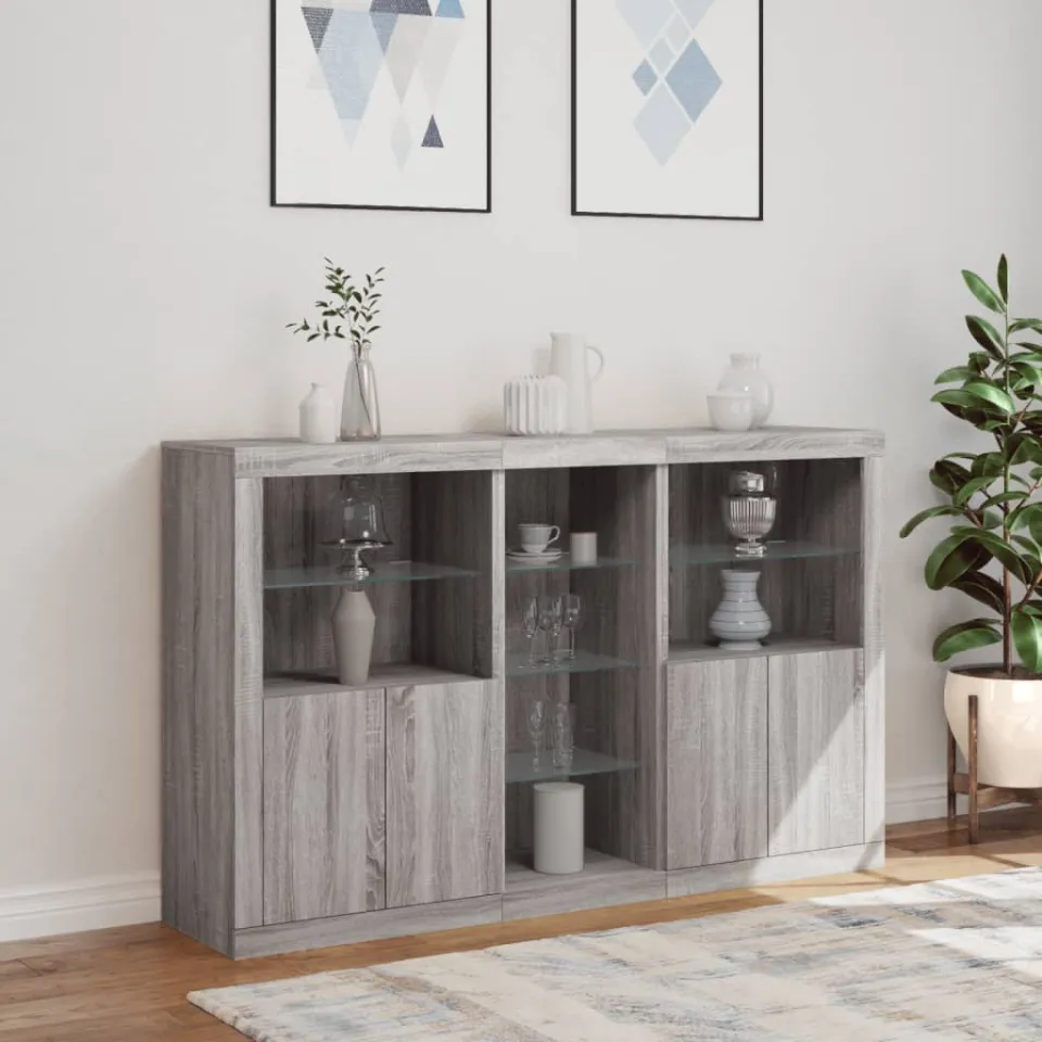 vidaXL Dressoir met LED-verlichting 162x37x100 cm grijs sonoma eiken, foto 2