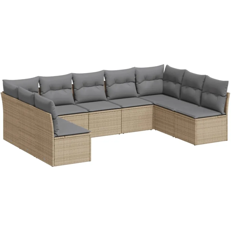 vidaXL 9-delige Loungeset met kussens poly rattan beige, foto 3