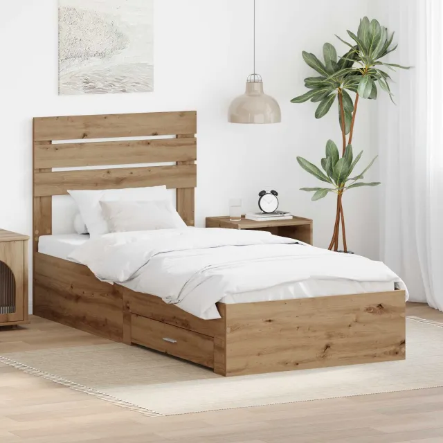 vidaXL Bedframe met lade Artisan Eiken 100 x 200 cm Bewerkt hout Bruin