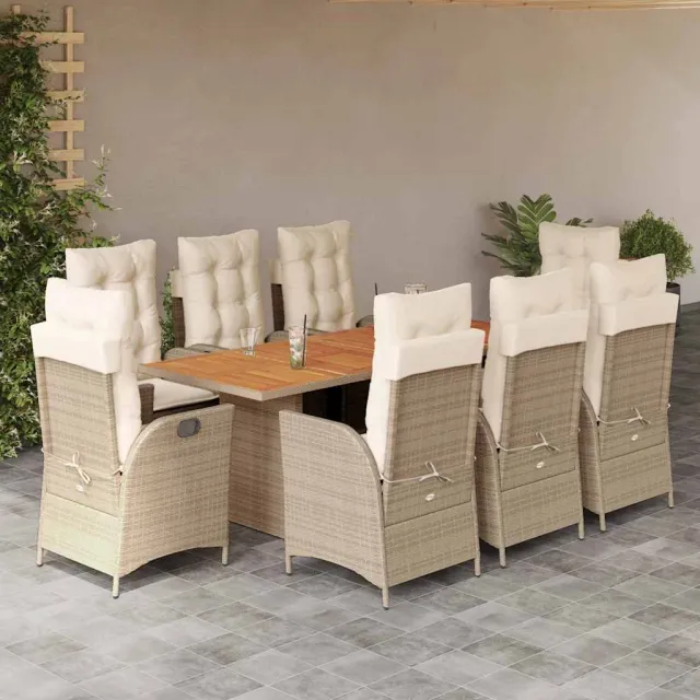 vidaXL 9-delige Tuinset met kussens poly rattan beige, foto 2