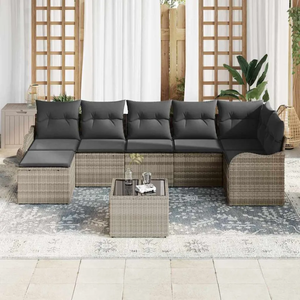 vidaXL Tuin Sofa Set 8 st Lichtgrijs poly rattan, foto 3