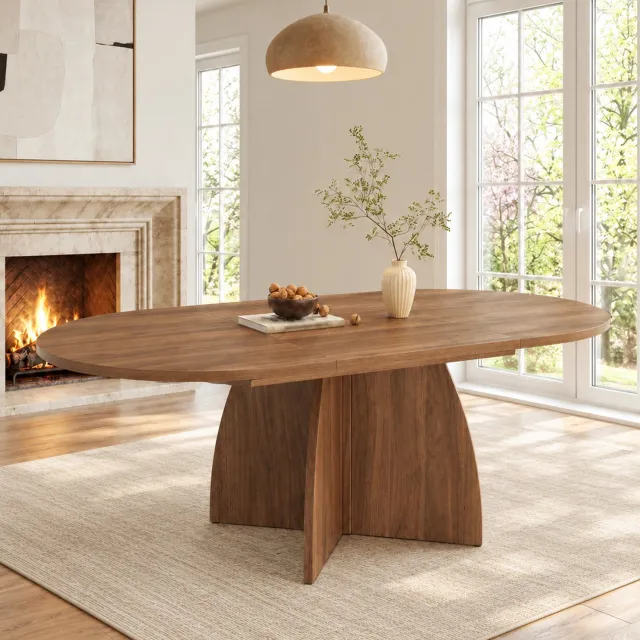 STILVORA Uittrekbare Eettafel - Flexibel Voor 4 Tot 8 Personen - Afgeronde Hoeken - MDF - 120/180 x 90 x 75 Cm - Walnootkleur