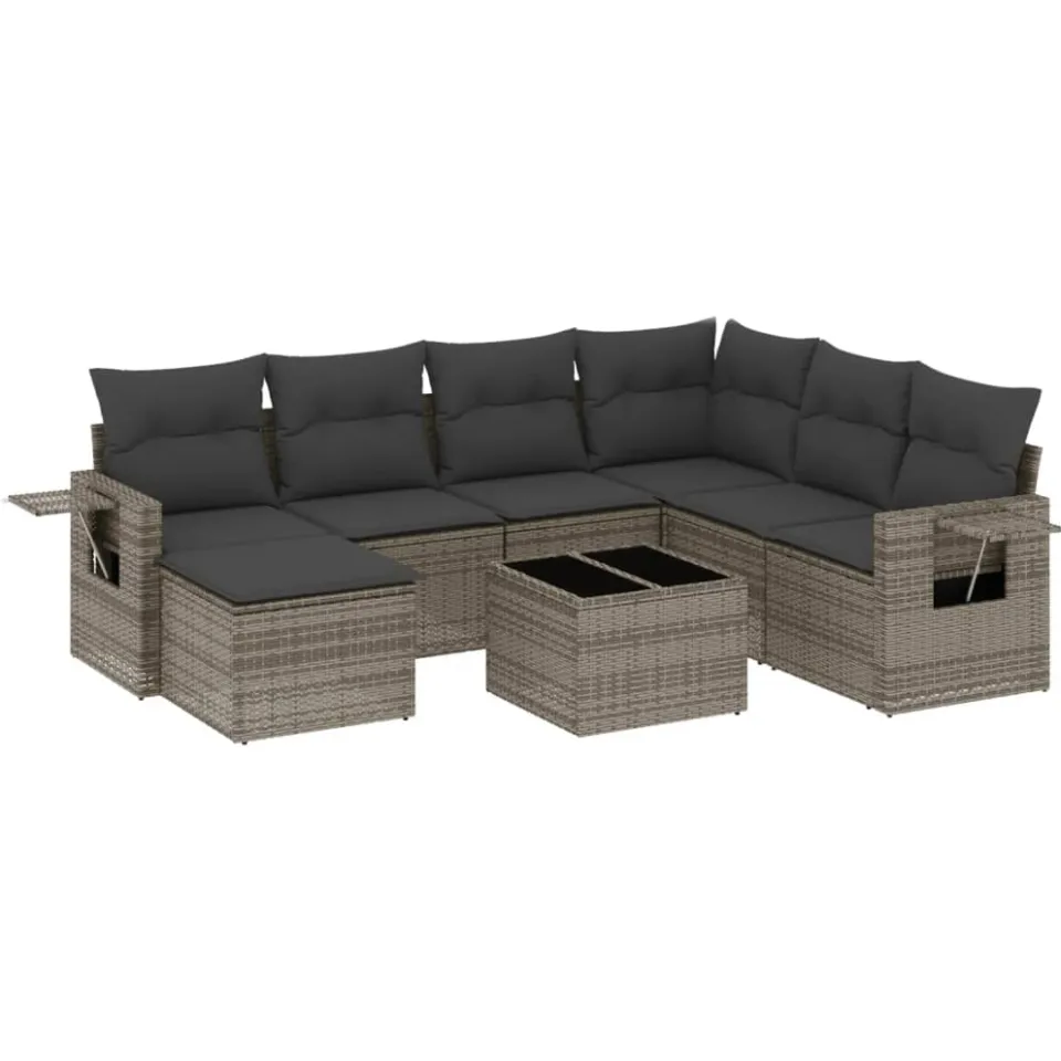 vidaXL 8-delige Loungeset met kussens poly rattan grijs, foto 3