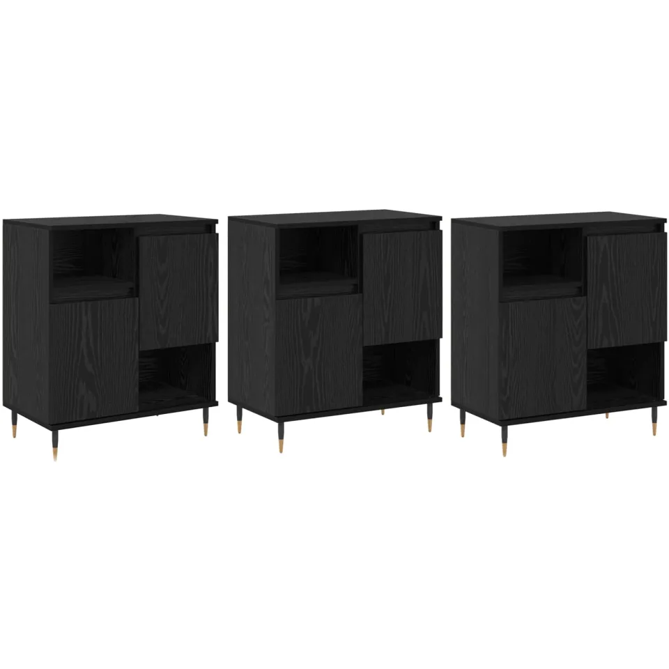 vidaXL Dressoirs 3 st Zwart Eiken 60 x 35 x 70 cm, foto 3