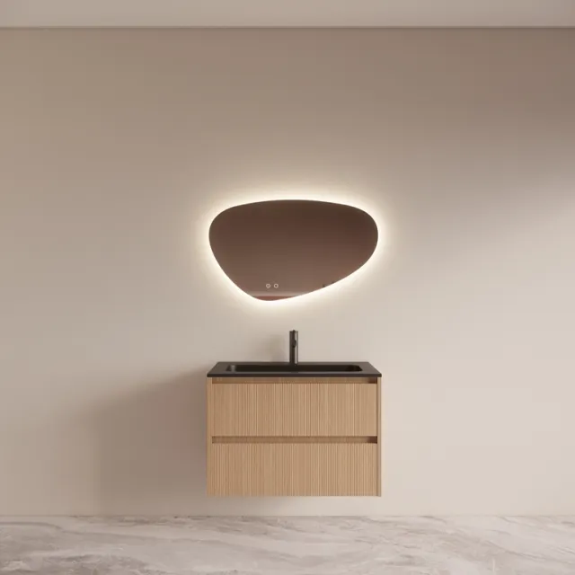 Boss & Wessing Badmeubelset BWS Riga met Asia Wastafel Zwart 80 cm Licht Eiken Japandi Bruin