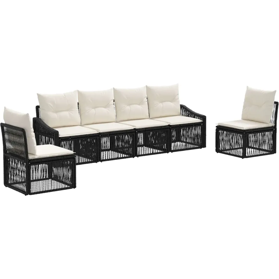 vidaXL Tuinbankenset 6 st 6-zits Zwart poly rattan, foto 3
