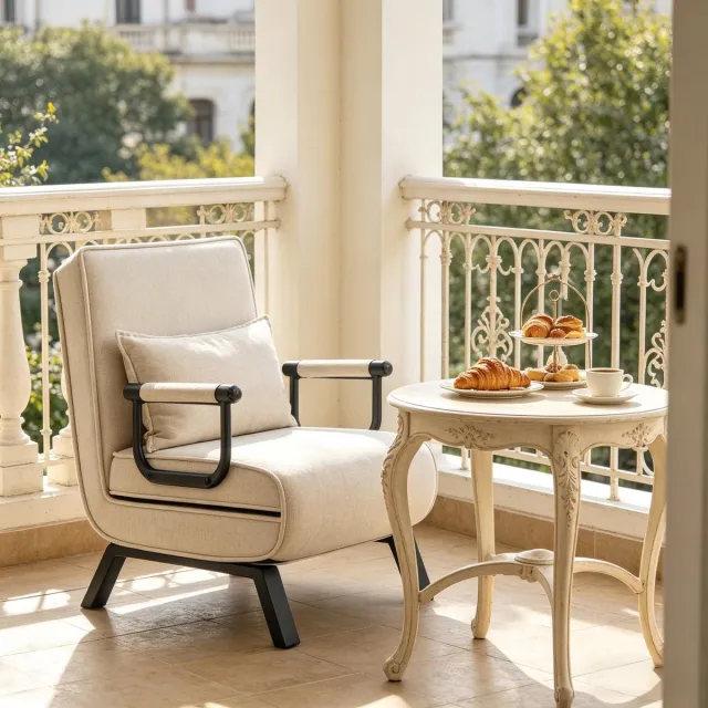 HAUSS SPOLE Slaapstoel Fauteuil Met Verstelbare Rugleuning En Armleuningen Drie In Een Opvouwbaar Voor Woonkamer Slaapkamer En Balkon In Beige