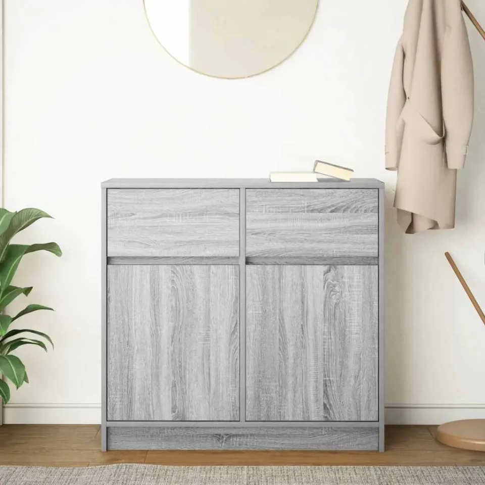 vidaXL Dressoir met lade 80x34x76 cm spaanplaat grijs sonoma, foto 3