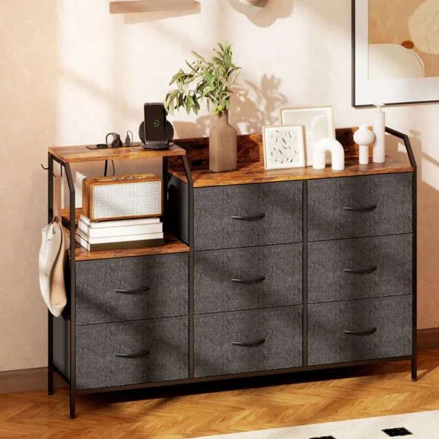 HAUSS SPOLE Ladekast - 8 Stoffen Lades Met Laadstation - Industriële Opbergruimte Voor Slaapkamer En Hal - Bruin Zwart - 130,5x30x88 Cm Rustic Brown