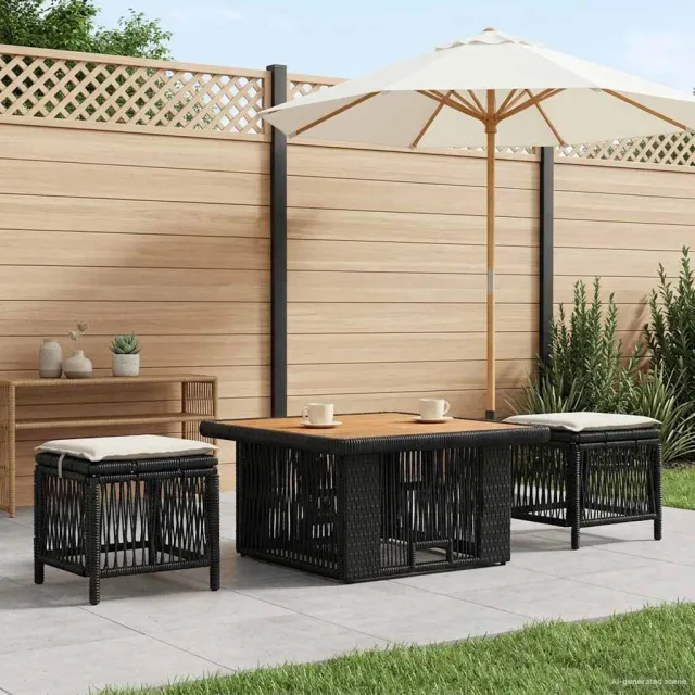 vidaXL Tuin eettafelset 3 st 2-zits Beige en Crème poly rattan Zwart
