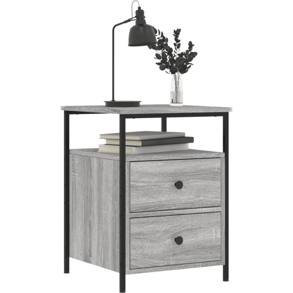 vidaXL Nachtkastjes 2 st 44x45x60 cm bewerkt hout grijs sonoma eiken, foto 2
