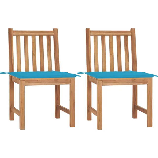 vidaXL Tuinstoelen 2 st met kussens massief teakhout Blauw