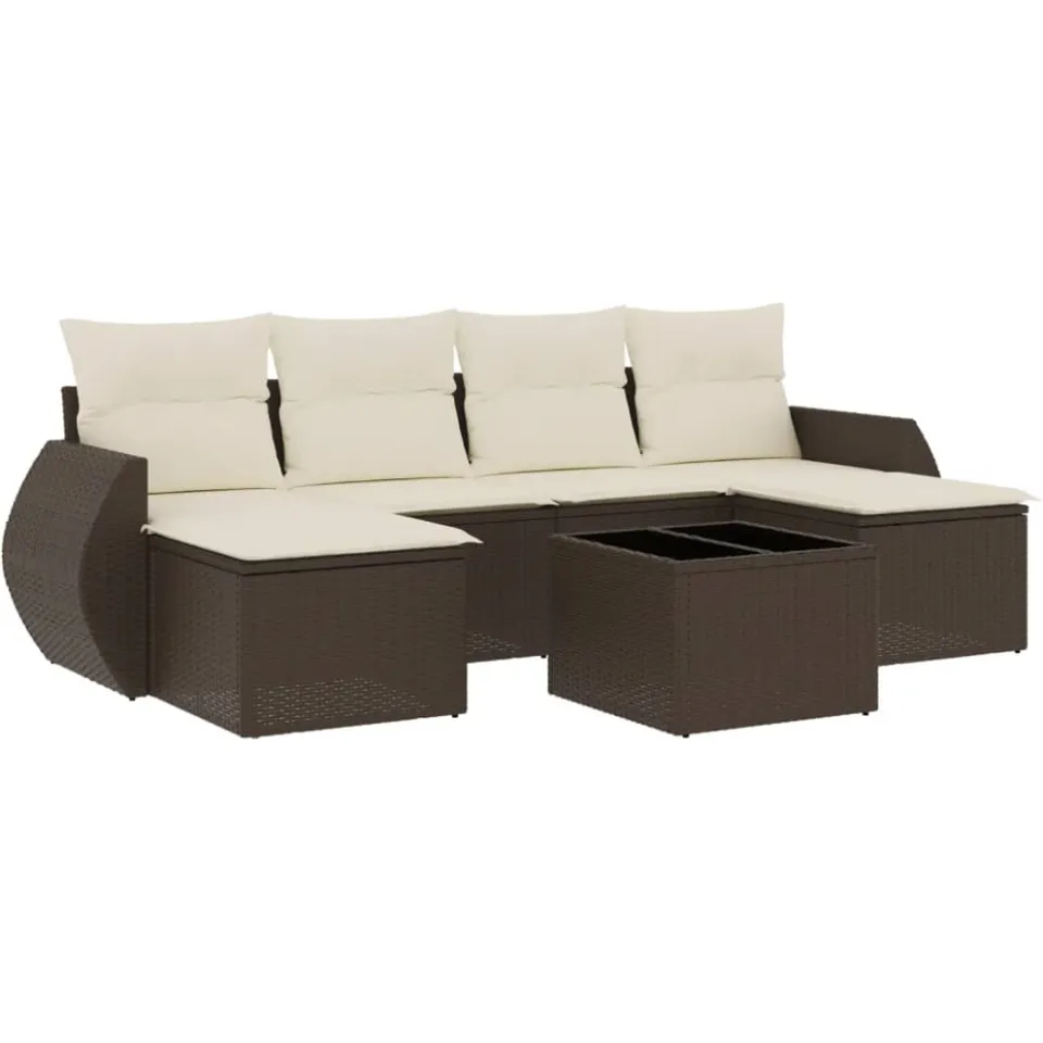 vidaXL 7-delige Loungeset met kussens poly rattan bruin, foto 3