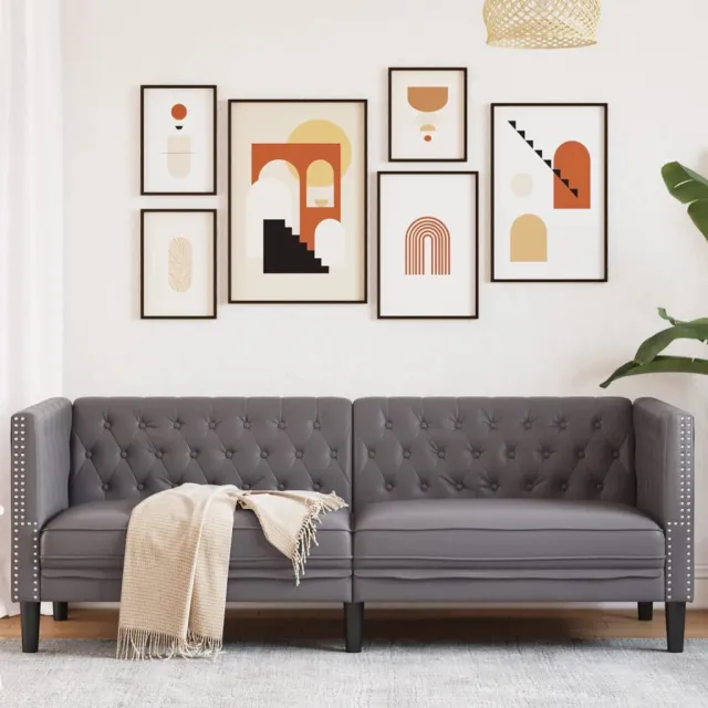 vidaXL Driezitsbank Chesterfield-stijl kunstleer grijs