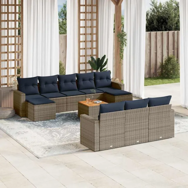 vidaXL 11-delige tuinbankset met kussens, grijs polyrotan, foto 2