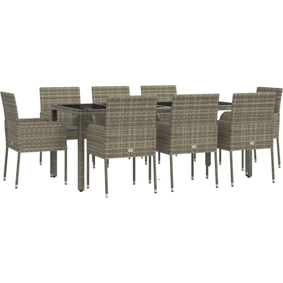vidaXL 9-delige Tuinset met kussens poly rattan grijs