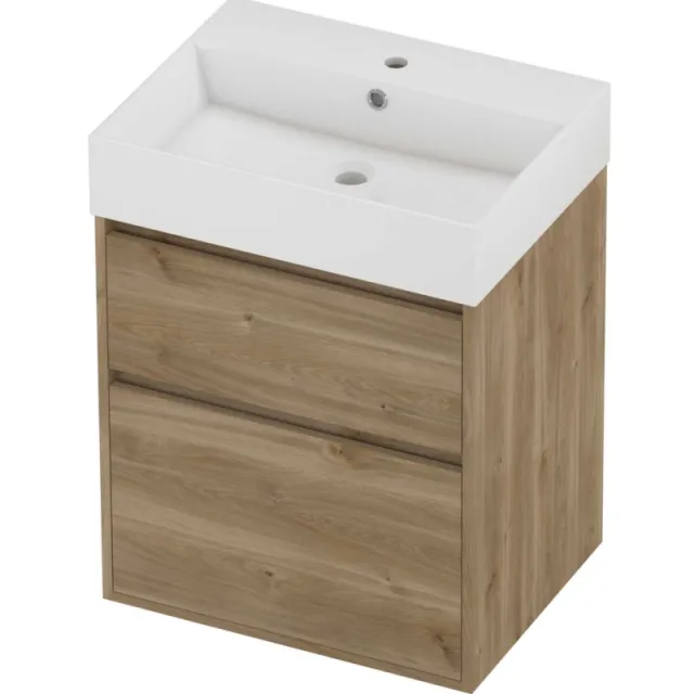 Proline Zara Badmeubelset Porselein Loft 1 Kraangat Greeploos 60x46x78 cm Glans Wit Cider Oak Eiken