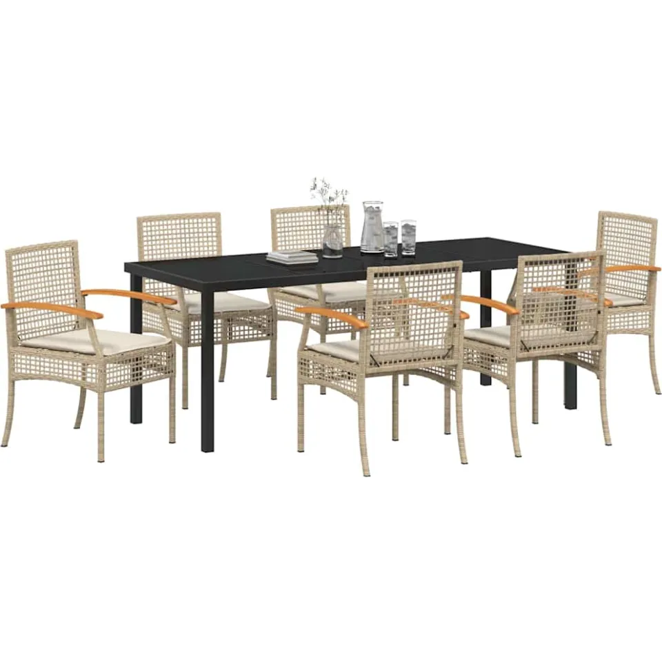 vidaXL Tuin eettafelset 7 st Beige en zwart Rattan